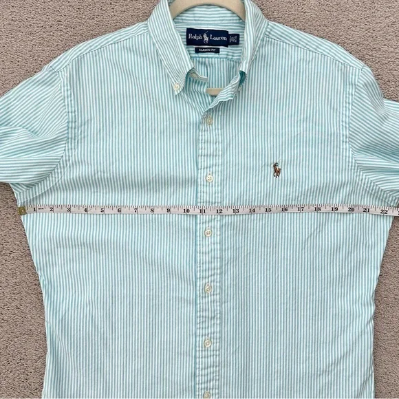 Ralph Lauren Oversized Fit Blue / Green & White Striped Button-Down Oxford Shirt - Picture 15 of 16